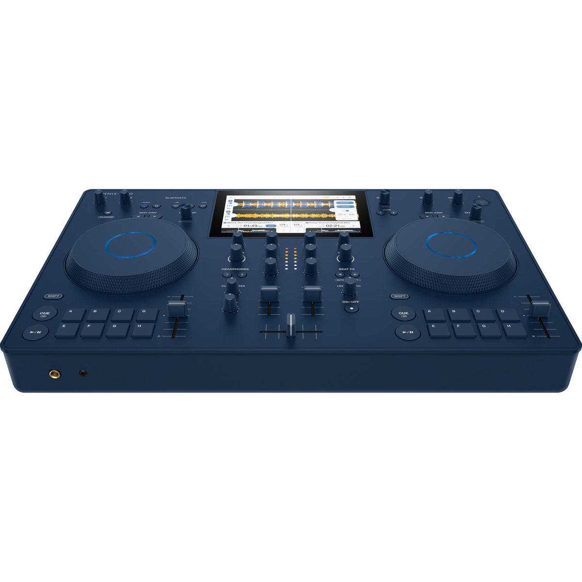 AlphaTheta Omnis-Duo DJ media players with dual turntables, professional audio equipment for mixing and DJ performances.