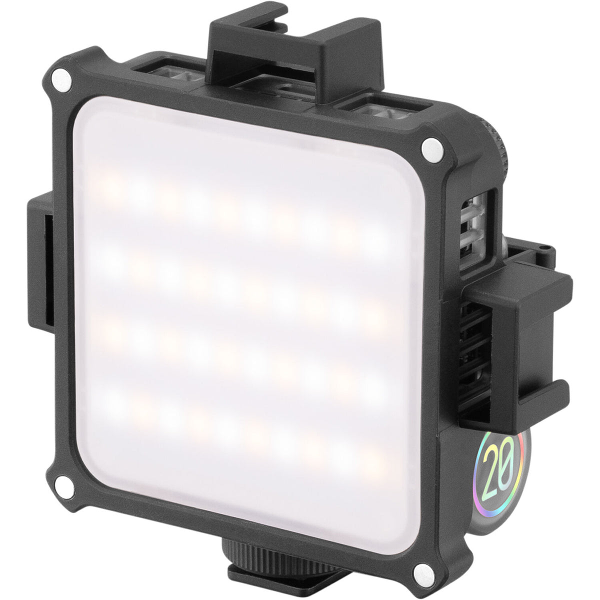 Zhiyun Fiveray M20 bi-color LED lights in a combo set, showing adjustable panels and lighting controls for professional photography.