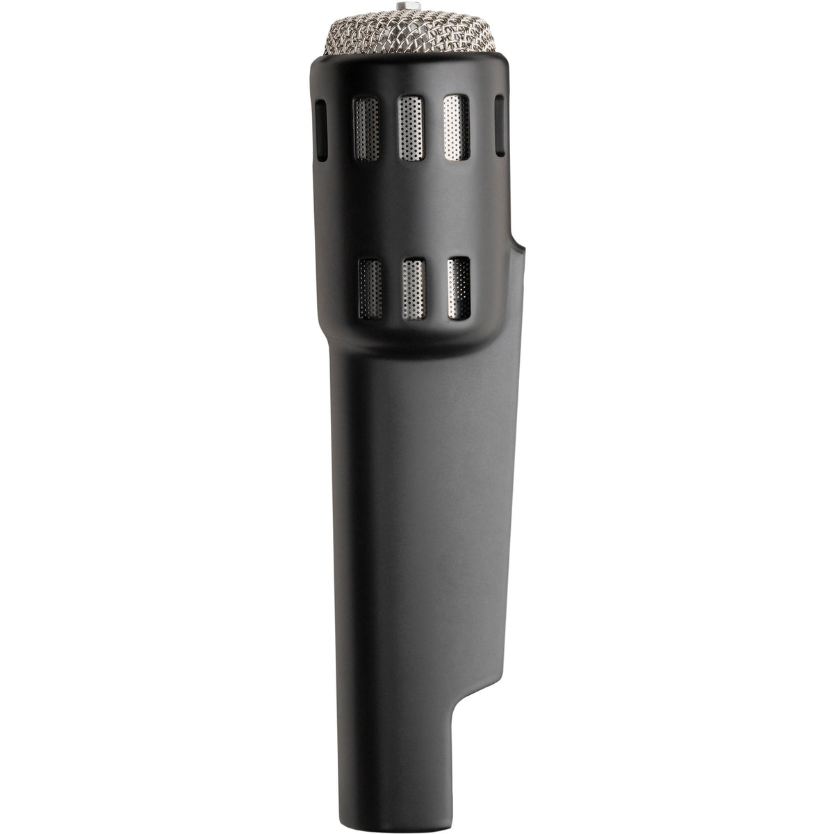 Warm Audio Retro 64 dynamic microphone shown with its sleek black body and vintage-style grille, ideal for studio recording.