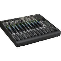 Mackie 1402VLZ4 analog mixer with multiple input channels, knobs, and sliders for professional audio mixing.
