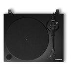 Cambridge Audio Spira turntable in Black, top-down view of platter and tonearm