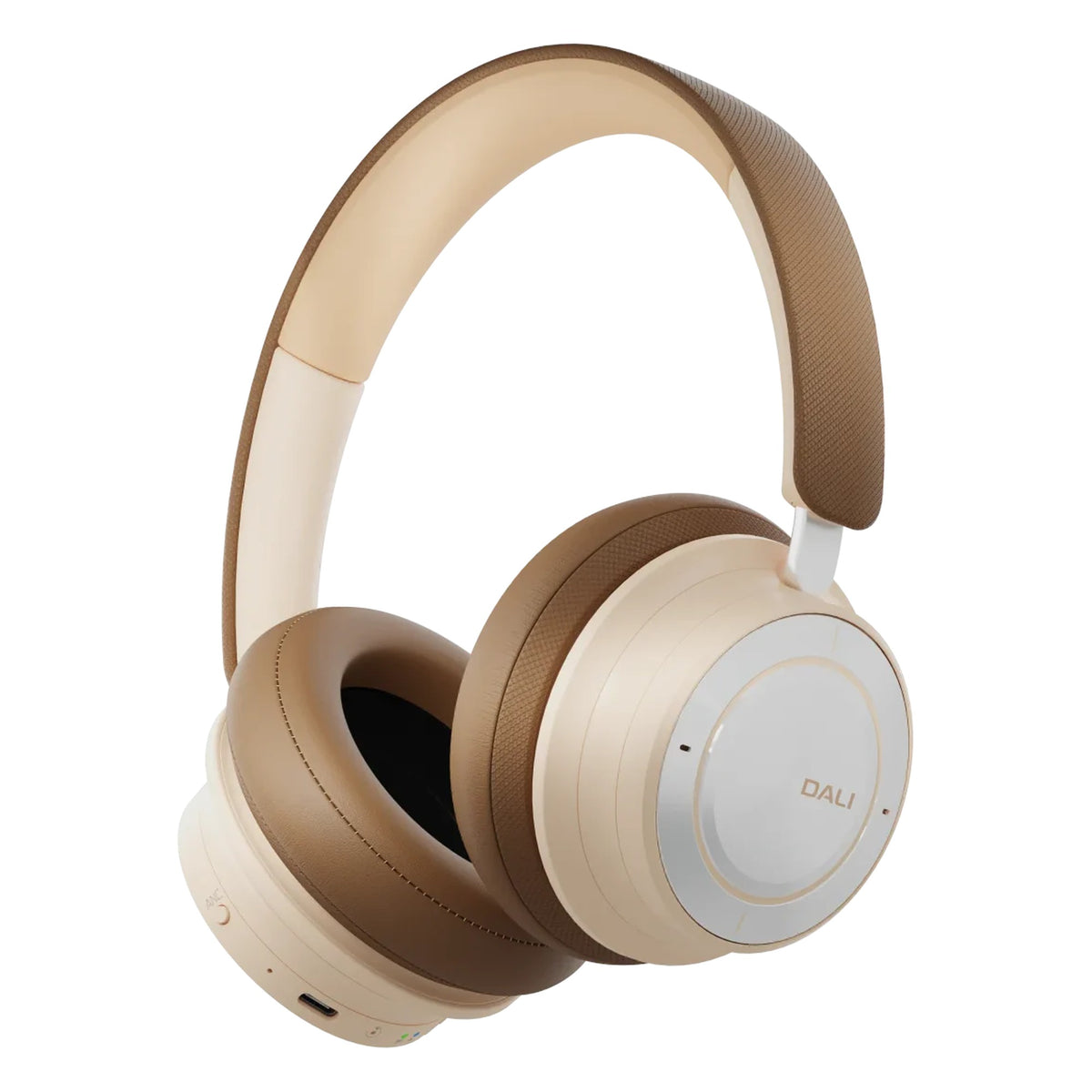 DALI Dali iO-8 wireless headphones in caramel white with padded ear cups and sleek design.