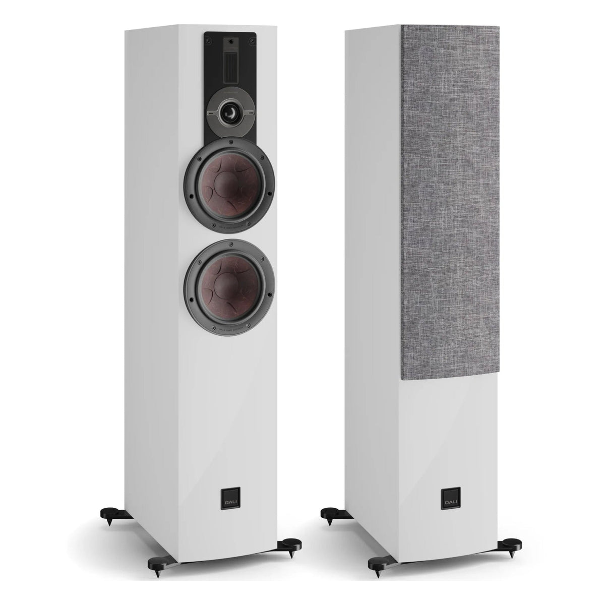 DALI Rubikore 6 passive floorstanding speakers with sleek black cabinets and modern design for high-quality audio.