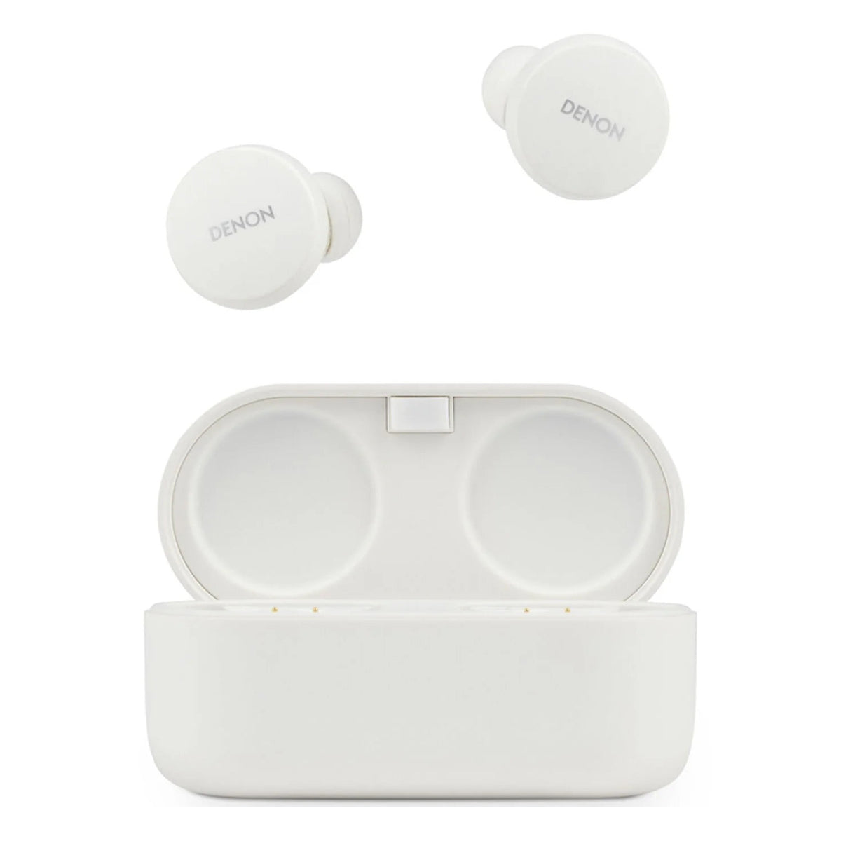 Denon PerL wireless in-ear headphones, white earbuds and case