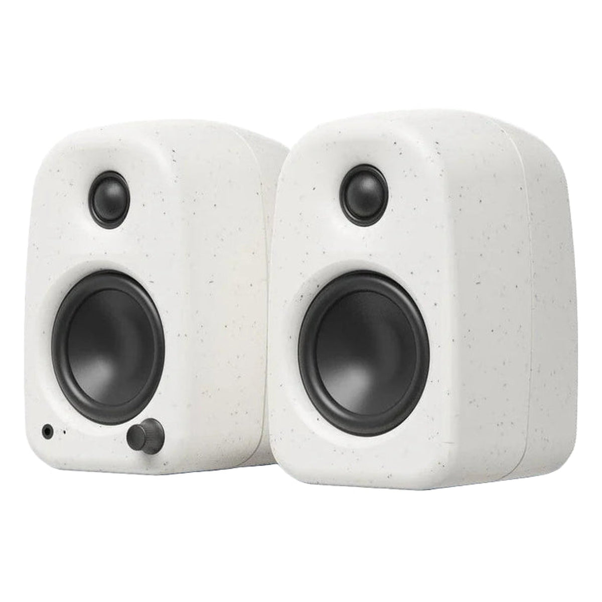 Kanto Audio UKI desktop speakers with Bluetooth, white active bookshelf speakers, 100W power output, modern design.