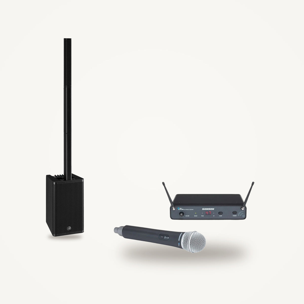 Yamaha Stagepas 1K MK2 column PA with the Samson Concert 88x Q7 handheld wireless microphone system