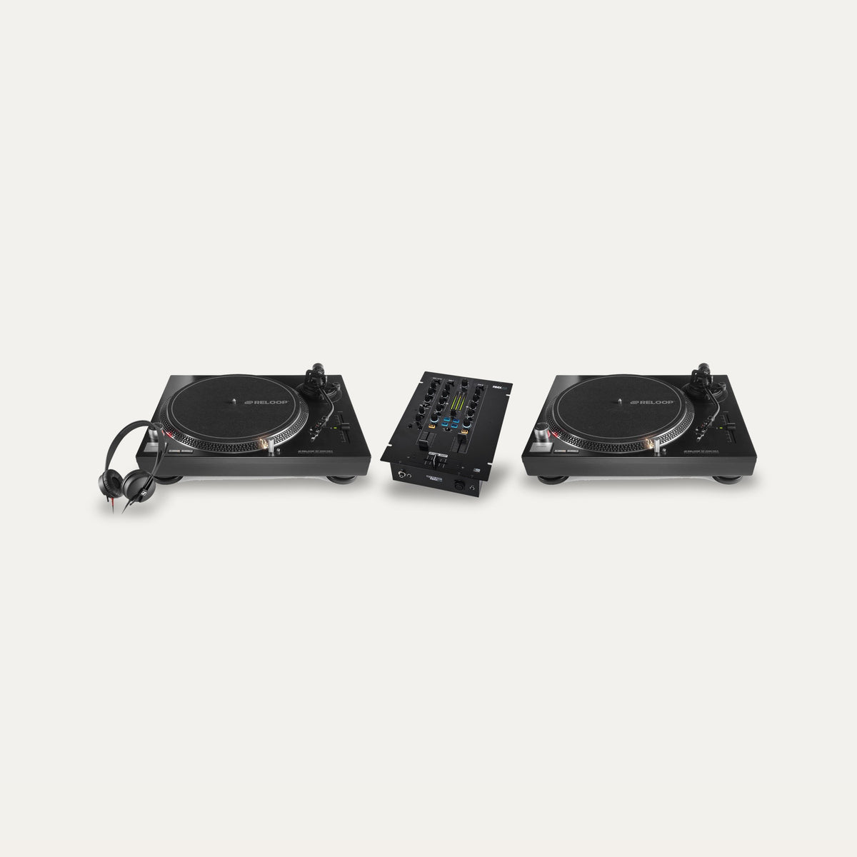 2 x Reloop RP-2000 MK4 + Reloop RMX-22i + Sennheiser HD 25 Light Vinyl DJ Starter Set – Turntable Color Black